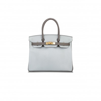 HERMÈS BIRKIN 25 PEARL GREY GOATSKIN WITH ELEPHANT GREY GOLD BUCKLE 3643937200 (25*20*13cm)